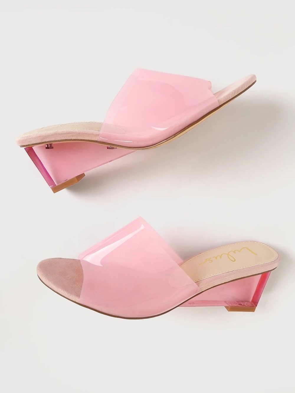 Lulus Pink Transparent Vinyl Wedge heels 7.5